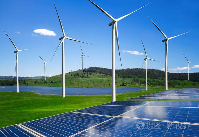 太阳能电池板和风力发电厂清洁能源